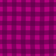 Classic checkered plaid purple seamless pattern. Kitchen towel fabric print template. Simple doodle hand drawn vector background.
