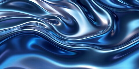 Obraz premium Ultra-realistic 4K VFX background textures of liquid metallic waves reflecting chrome, silver and bronze tones with smooth distortions, organic movement in blues, greens and purples.