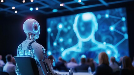 Advanced AI technology at a futuristic conference
