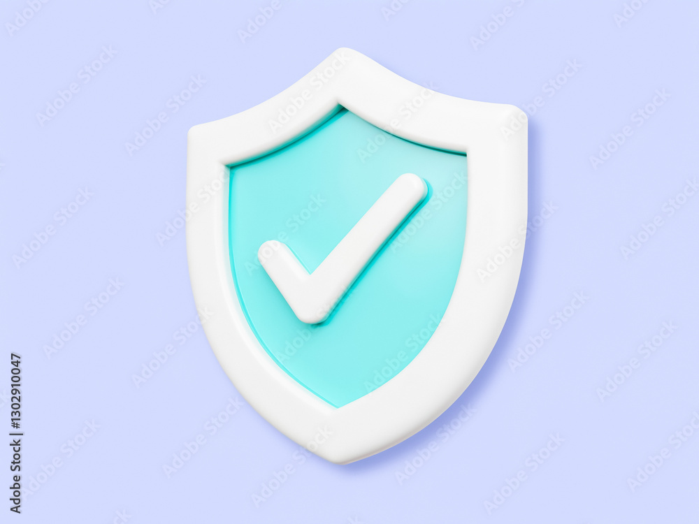 Poster 3d rendering of a white and teal shield with a checkmark symbolizing security and approval