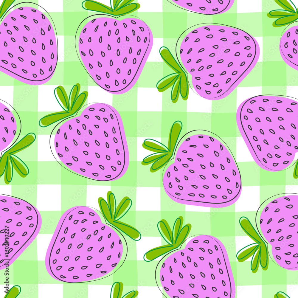 Poster colorful strawberry seamless pattern isolated on white background. doodle vector fabric print templa