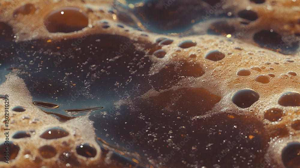 Poster close-up texture of frothy root beer bubbles for beverage design