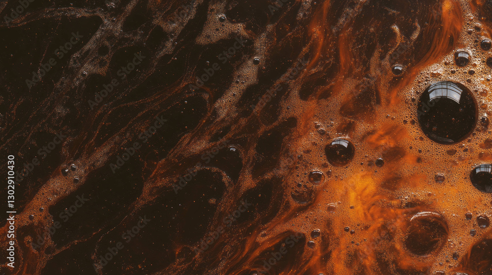 Poster elegant and textured close-up of sarsaparilla liquid with bubbles for design