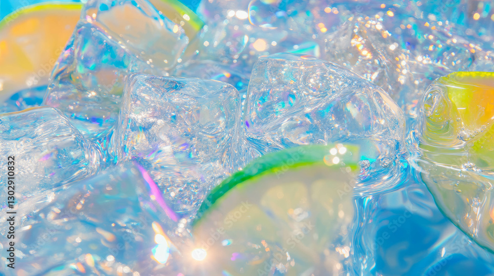Poster refreshing close-up of tonic water with ice and citrus slices