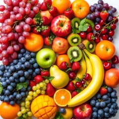 Vibrant fresh fruits, Colorful fruit assortment, Tropical fruit display, Healthy eating, Fruit bowl arrangement