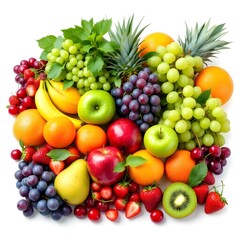 Vibrant fresh fruits, Colorful fruit assortment, Tropical fruit display, Healthy eating, Fruit bowl arrangement