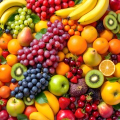 Vibrant fresh fruits, Colorful fruit assortment, Tropical fruit display, Healthy eating, Fruit bowl arrangement