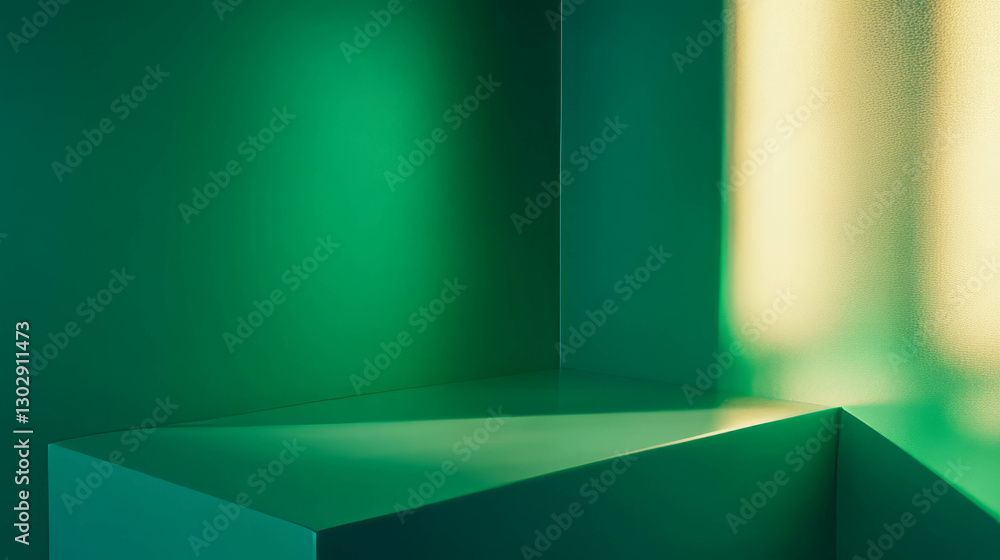 Poster geometric abstract design with green intersecting light and shadows