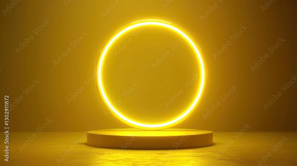 Aufkleber empty glowing yellow circle podium display