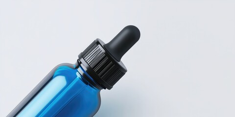 Isolated blue glass dropper bottle on white background