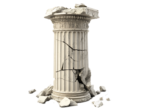 Broken classical column isolated on transparent or white background.PNG
