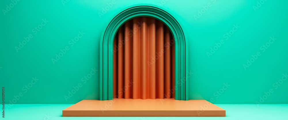 Poster 3d rendering of a modern archway with and teal scheme