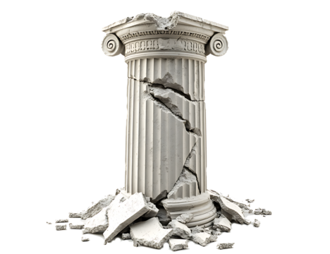 Broken classical column isolated on transparent or white background.PNG