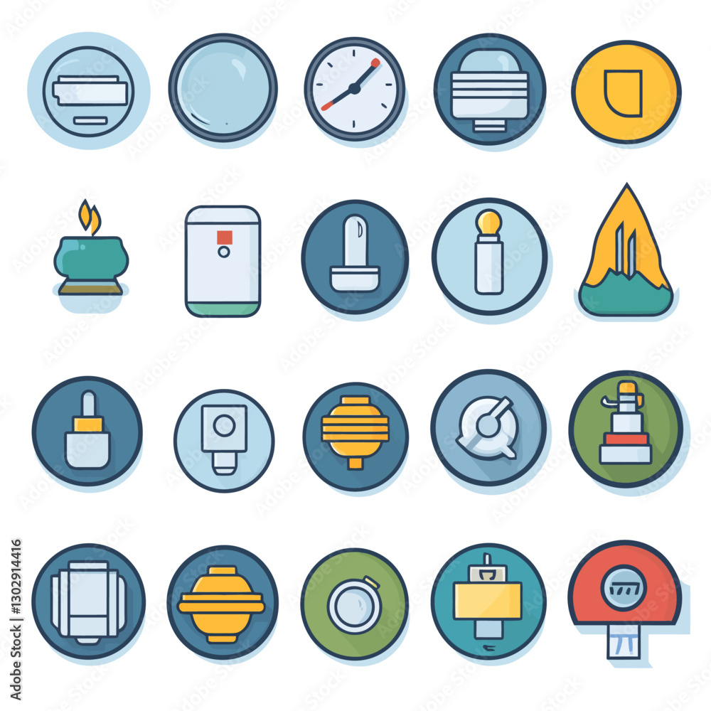 Poster assorted home items and icons in a clean and modern flat design style