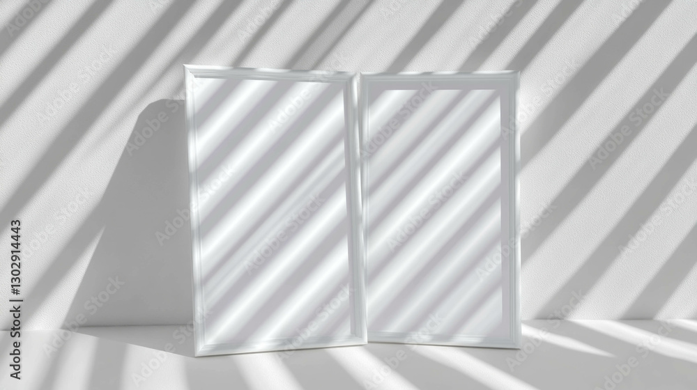 Aufkleber Minimalist mockup of two white frames with shadow patterns for interior design display