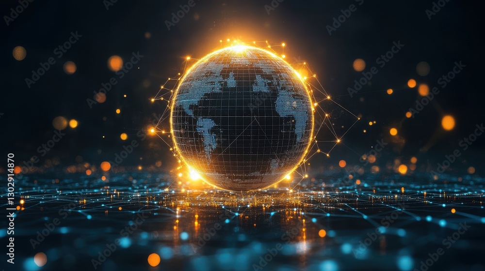 Aufkleber digital globe with network connections representing global technology and communication