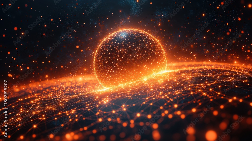 Poster digital network sphere with glowing connections and abstract technology concept background