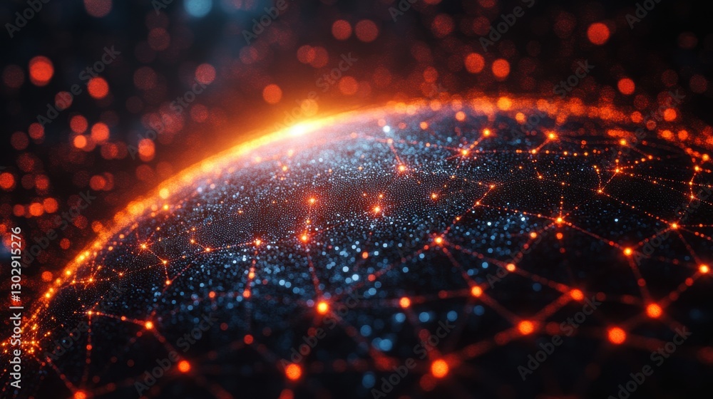 Aufkleber digital network sphere with glowing connections and abstract technology concept background