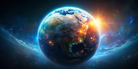 Obraz premium Stunning Bokeh Earth: Space View, Continents, Oceans, Stars