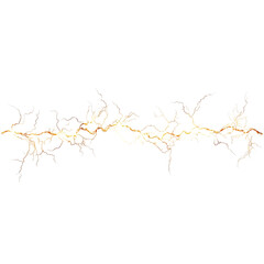 A striking graphic design featuring a continuous line of stylized lightning bolts or branching veins in gold and white hues against on a transparent background