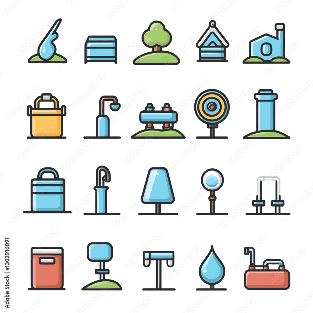 Poster colorful vector icons illustration of various objects and utilities