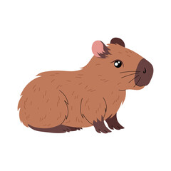 Funny capybara. Cute flat cartoon animal. Kawaii hand drawn capibara print design for sticker, postcard, tshirt. Illustration isolated on white background.