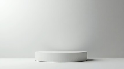 Empty podium or pedestal display for product placement, flat white background, copy and text space, 16:9