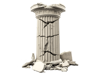 Broken classical column isolated on transparent or white background.PNG.AI GENERATED