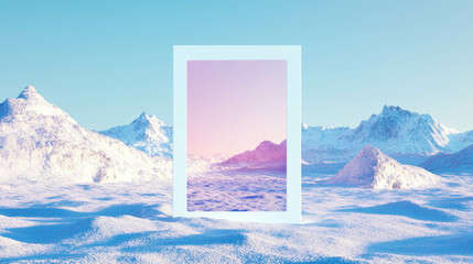 Winter landscape with white frame mockup for art and design projects
