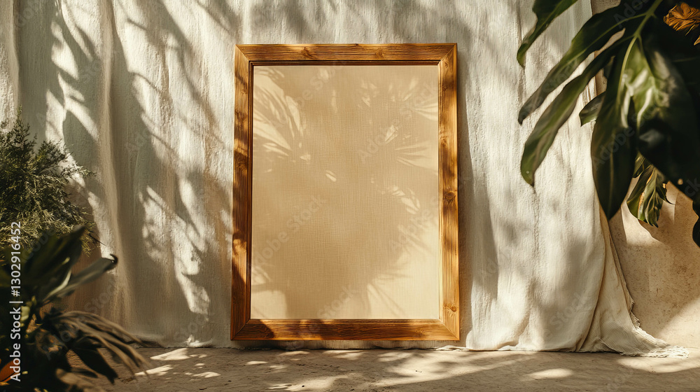 Aufkleber elegant carved wooden frame mockup with rustic shadow play for artistic display
