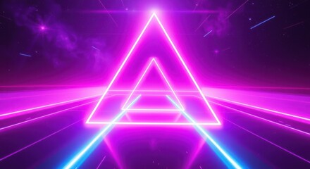 Neon triangle in a purple galactic space, creating a dynamic and futuristic abstract image for visuals.