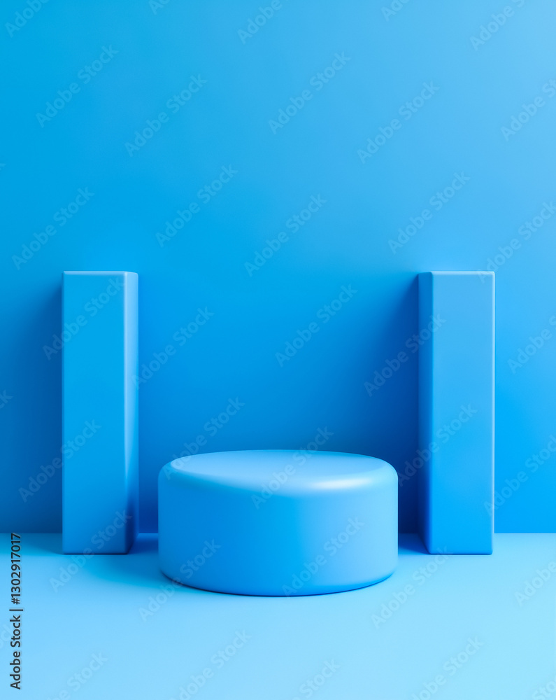 Poster three blue geometric shapes on a matching background