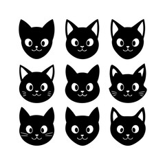 Fototapeta premium set of 9 cat head icons of silhouette black illustration isolated on a transparent background