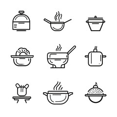 Kitchenware Line Art Collection of Cooking Pots and Pans Illustration