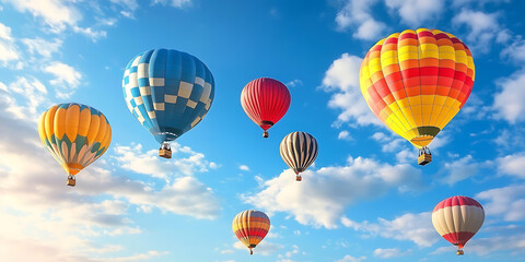 Obraz premium Colorful Hot Air Balloon Floating Gracefully in the Sky, Perfect for a Travel-Inspired Background