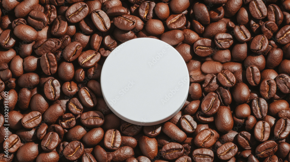 Poster Minimalist white circular podium surrounded by coffee beans for product display design