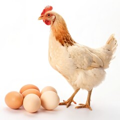 Fototapeta premium Chicken Hen with Freshly Laid Eggs on a Farm Setting