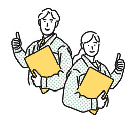 シンプル　イラスト　グッドサインを出す作業服の男女