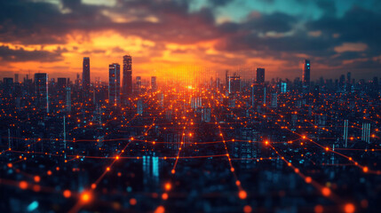 Fototapeta premium Civil engineering concept art depicting futuristic smart city blueprints, refining AI-powered urban infrastructure planning, optimizing real-time environmental adaptation