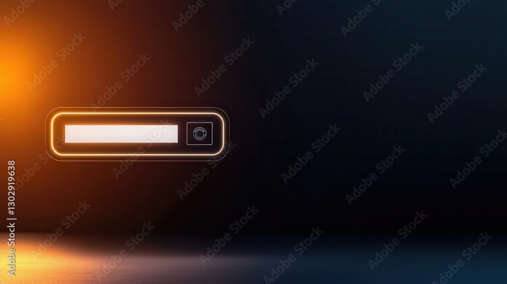 Poster sleek loading bar design illuminated with orange light against a dark background.