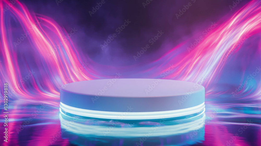 Aufkleber futuristic neon glow circular podium for product display and presentation concepts
