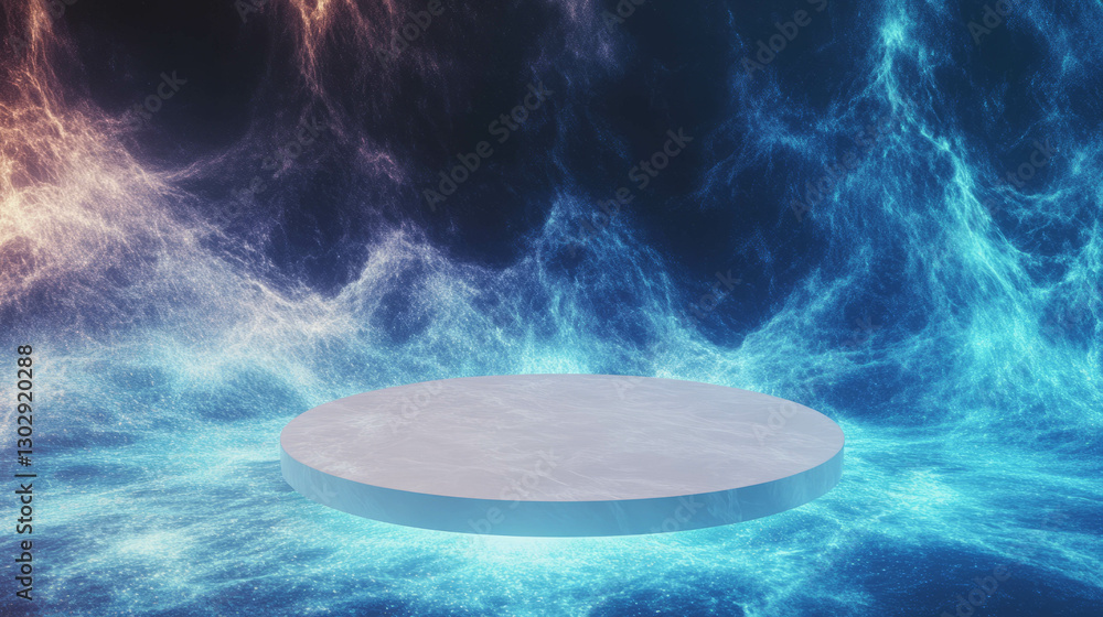 Poster Futuristic white circular podium on dynamic abstract background for design and presentation