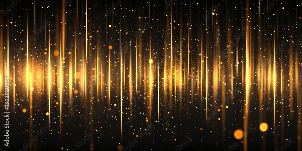 Poster golden light beams create a stunning visual pattern in a dark background during a magical event or p
