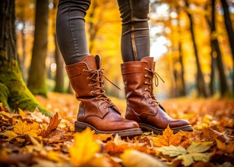 Stylish Woman Posing in Autumn with Brown Leather Hunters Boots