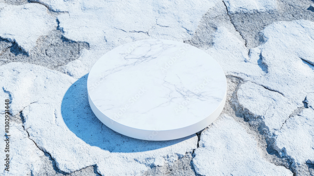Aufkleber minimalist white circular podium on textured surface for product display and presentation
