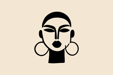Boho abstract woman's face with large earrings in minimal style