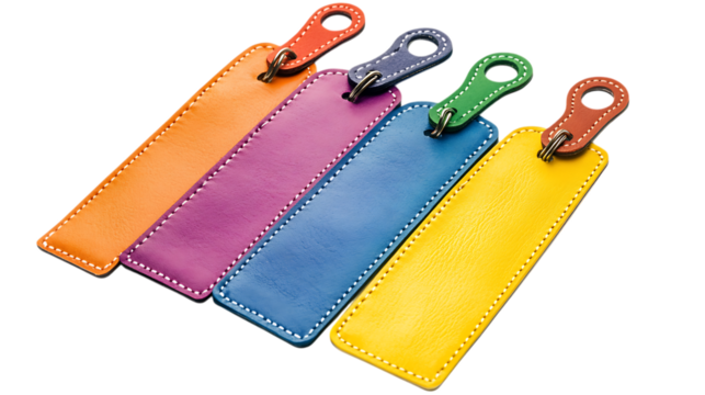 Colorful leather luggage tags.