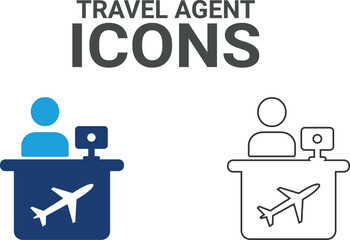Travel agent icons. Summer vacations and holiday symbol vector illustration. Collection of traveling and tourism elements.