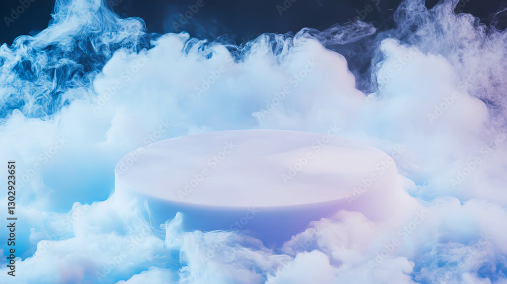 Aufkleber minimalist white circular podium surrounded by ethereal mist for elegant display design