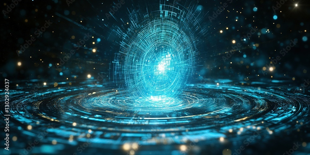 Poster digital vortex of light and particles creates an energetic atmosphere in a cosmic setting
